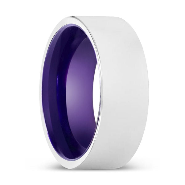 RAYHAN | Purple Ring, Silver Tungsten Ring, Shiny, Flat - Rings - Aydins Jewelry