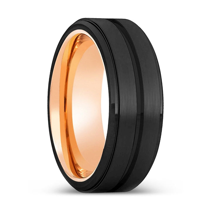 RAZORBLADE | Rose Gold Ring, Black Tungsten Ring, Grooved, Stepped Edge - Rings - Aydins Jewelry - 1