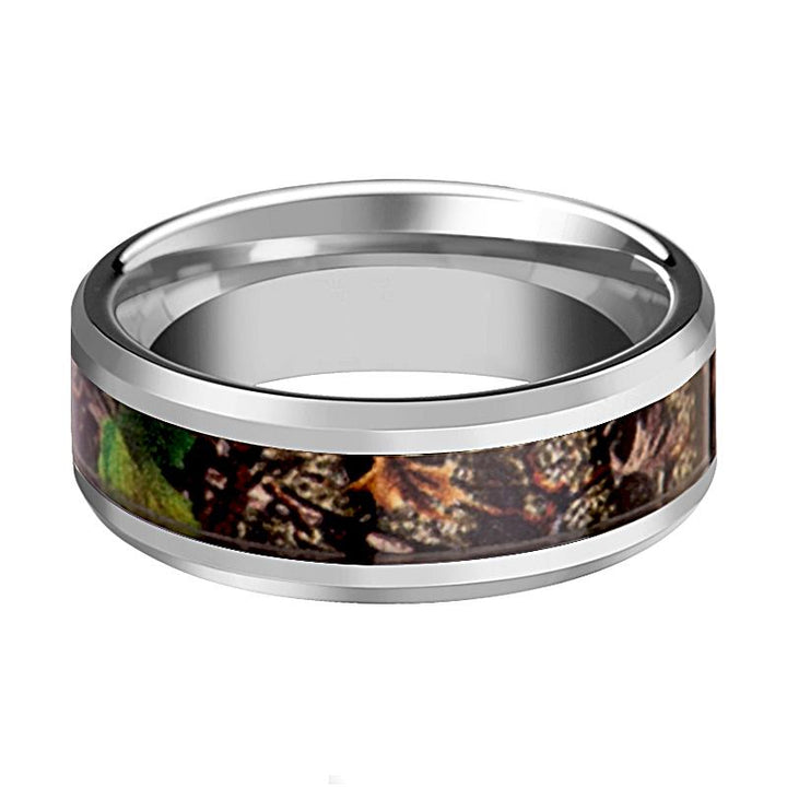 Realistic Tree Camo Tungsten Ring for Men With Green Leaves & Polished Finish - Rings - Aydins Jewelry - 2