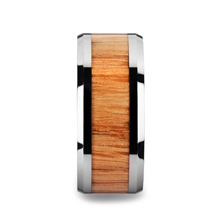 VERMILLION | Silver Tungsten Ring, Red Oak Wood Inlay, Beveled - Rings - Aydins Jewelry - 4