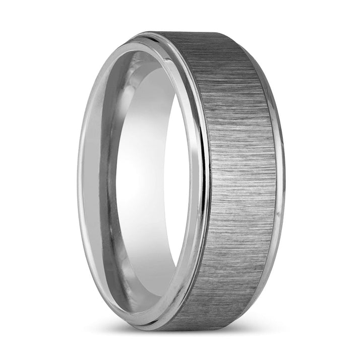 REFLECTIVA | Silver Tungsten Ring, Grain Finish Stepped Edge - Rings - Aydins Jewelry - 1
