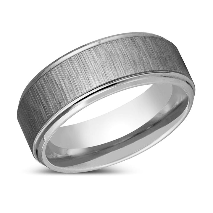 REFLECTIVA | Silver Tungsten Ring, Grain Finish Stepped Edge - Rings - Aydins Jewelry - 2
