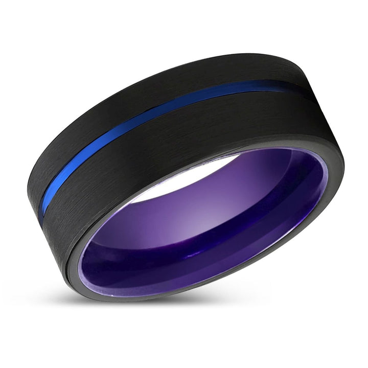 REGAL | Purple Ring, Black Tungsten Ring, Blue Offset Groove, Flat - Rings - Aydins Jewelry - 2