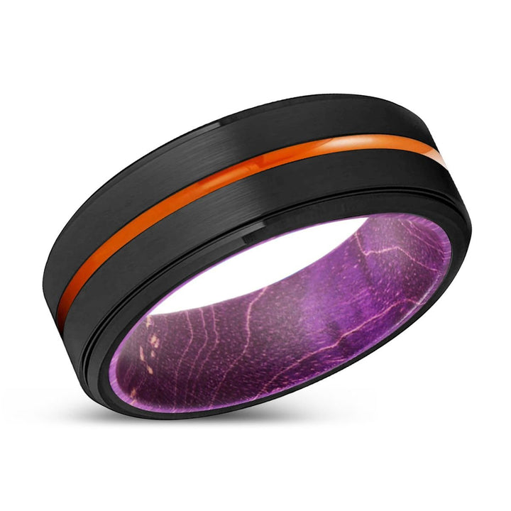REGINA | Purple Wood, Black Tungsten Ring, Orange Groove, Stepped Edge - Rings - Aydins Jewelry - 2