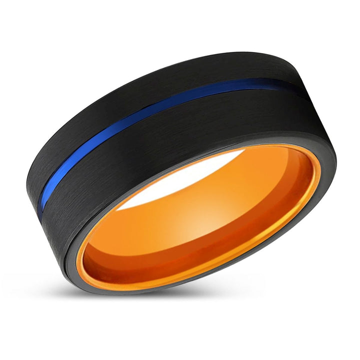 RENEGADO | Orange Ring, Black Tungsten Ring, Blue Offset Groove, Flat - Rings - Aydins Jewelry - 2