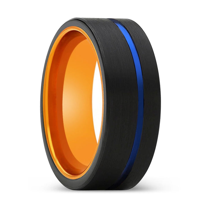 RENEGADO | Orange Ring, Black Tungsten Ring, Blue Offset Groove, Flat - Rings - Aydins Jewelry - 1