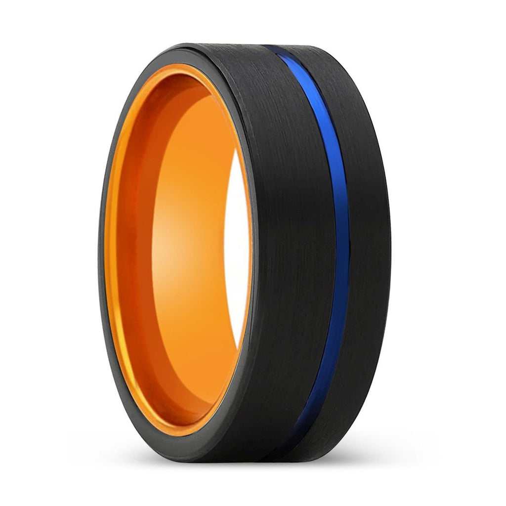 RENEGADO | Orange Ring, Black Tungsten Ring, Blue Offset Groove, Flat