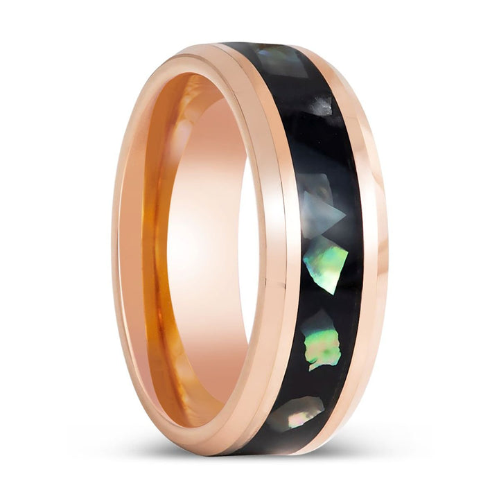 RESINOVA | Rose Gold Tungsten Ring, Black Resin & Abalone Shell Inlay - Rings - Aydins Jewelry - 1