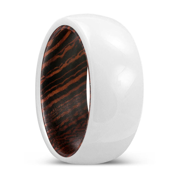 REVERE | Wenge Wood, White Ceramic Ring, Domed - Rings - Aydins Jewelry - 1