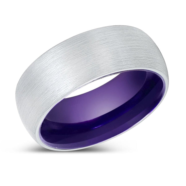 REVEREND | Purple Ring, White Tungsten Ring, Brushed, Domed - Rings - Aydins Jewelry - 2