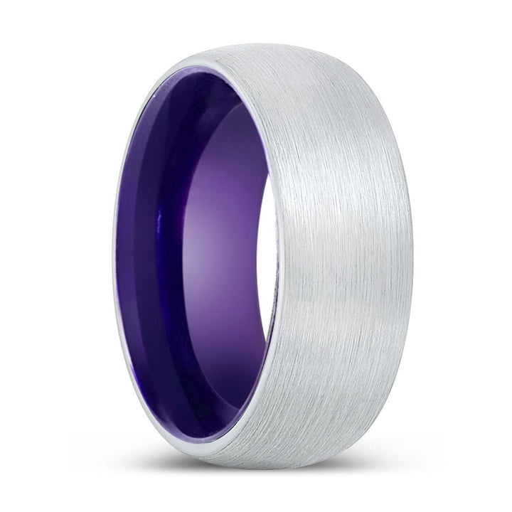 REVEREND | Purple Ring, White Tungsten Ring, Brushed, Domed - Rings - Aydins Jewelry - 1