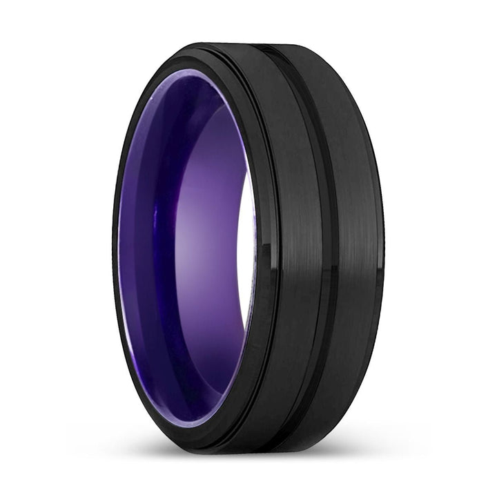 REX | Purple Ring, Black Tungsten Ring, Grooved, Stepped Edge - Rings - Aydins Jewelry - 1
