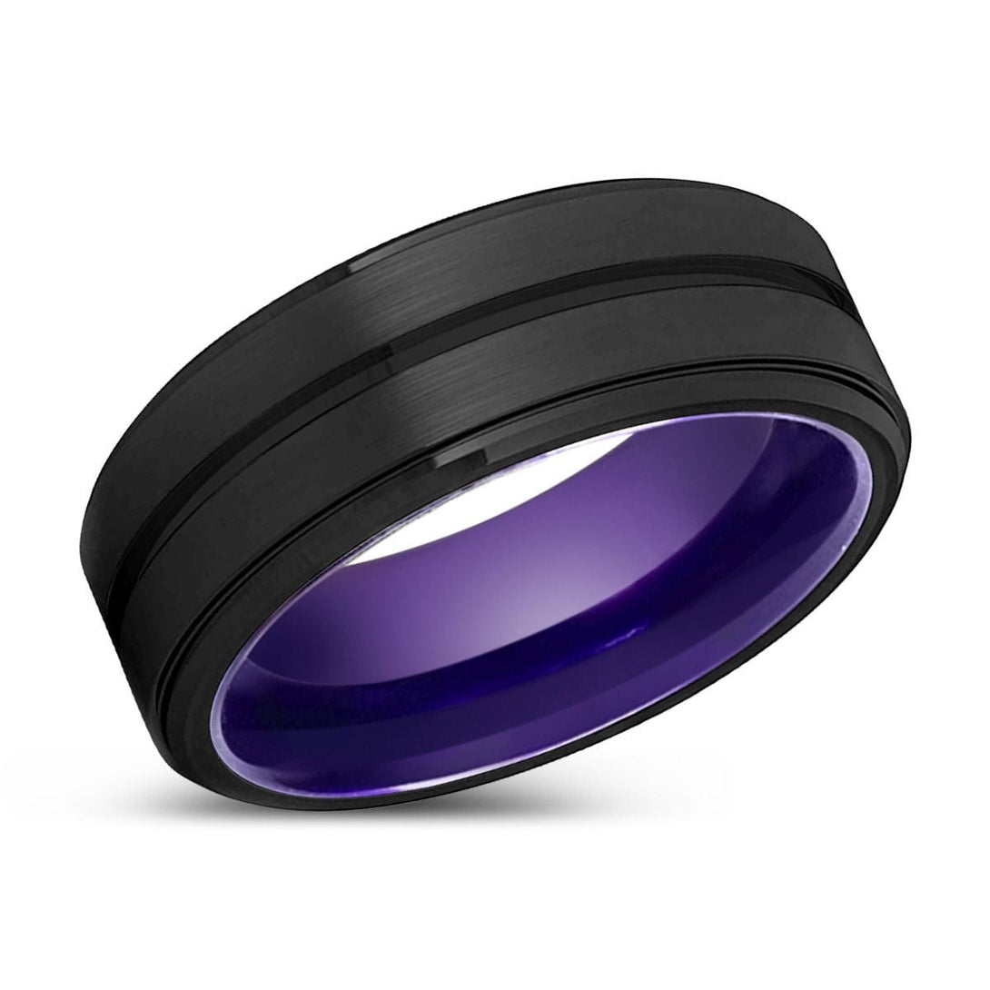 REX | Purple Ring, Black Tungsten Ring, Grooved, Stepped Edge - Rings - Aydins Jewelry - 2