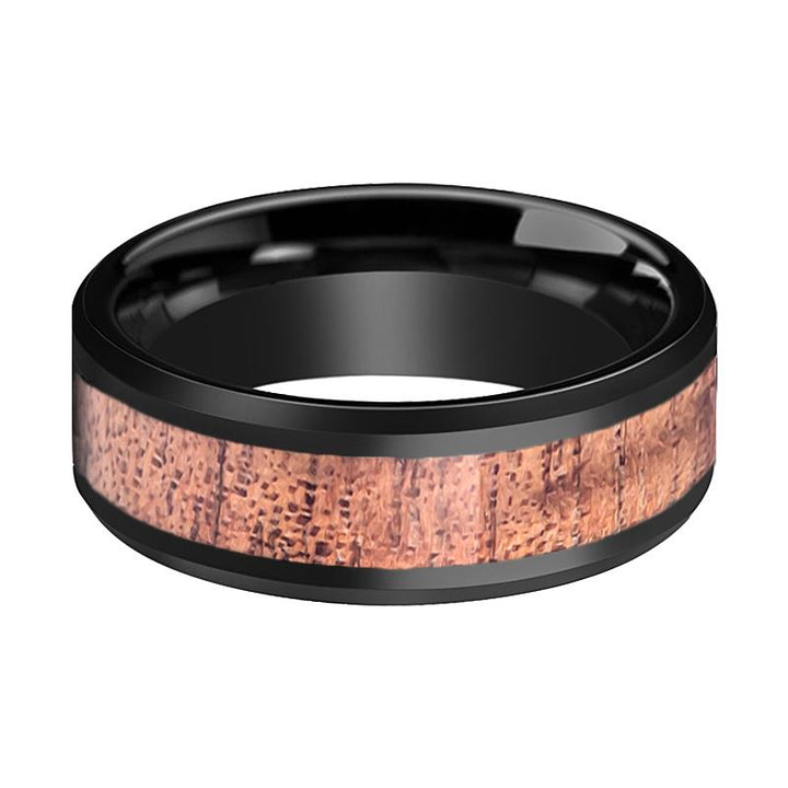 RHYTHM | Black Tungsten Ring, Koa Wood Inlay, Beveled - Rings - Aydins Jewelry - 2