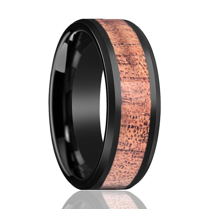 RHYTHM | Black Tungsten Ring, Koa Wood Inlay, Beveled Edge - Rings - Aydins Jewelry