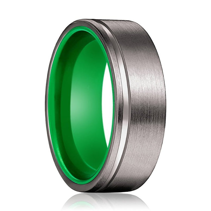 RIBBET | Green Ring, Gunmetal Tungsten Offset Groove - Rings - Aydins Jewelry - 1