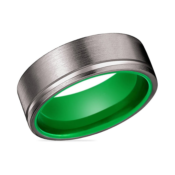 RIBBET | Green Ring, Gunmetal Tungsten Offset Groove - Rings - Aydins Jewelry - 2
