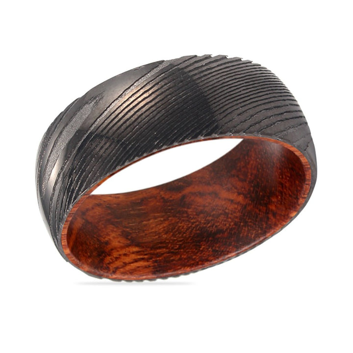 RIDDLE | Snake Wood, Gunmetal Damascus Steel Ring, Domed - Rings - Aydins Jewelry - 2