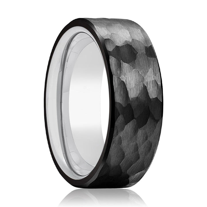 RIDER | Silver Ring, Black Tungsten Ring, Hammered, Flat - Rings - Aydins Jewelry - 1