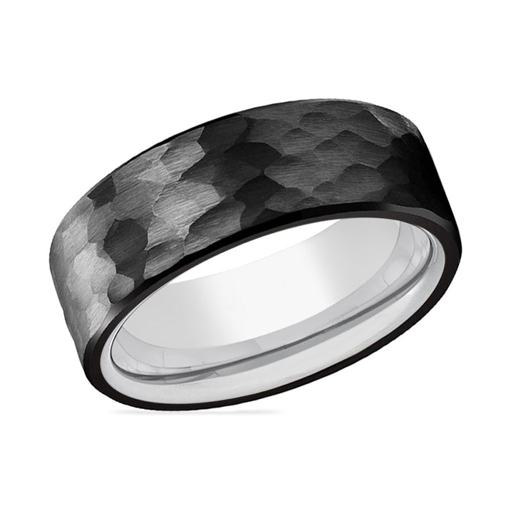 RIDER | Silver Ring, Black Tungsten Ring, Hammered, Flat - Rings - Aydins Jewelry - 2