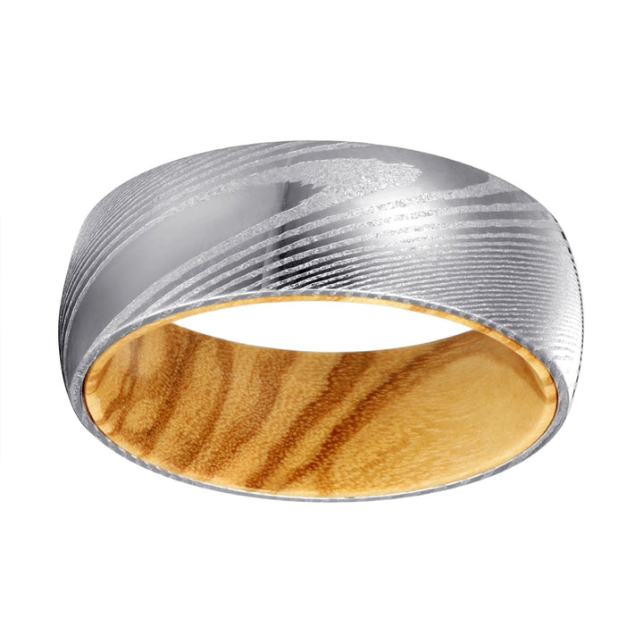 RIDGES | Olive Wood, Silver Damascus Steel, Domed - Rings - Aydins Jewelry - 2