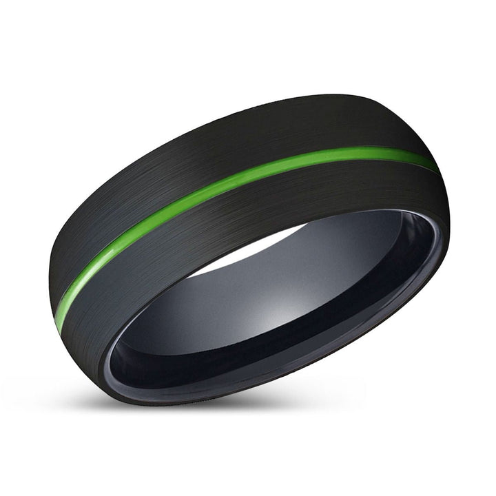 RIDWAN | Black Ring, Black Tungsten Ring, Green Groove, Domed - Rings - Aydins Jewelry - 2