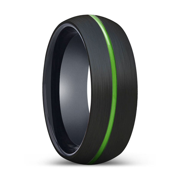 RIDWAN | Black Ring, Black Tungsten Ring, Green Groove, Domed - Rings - Aydins Jewelry - 1