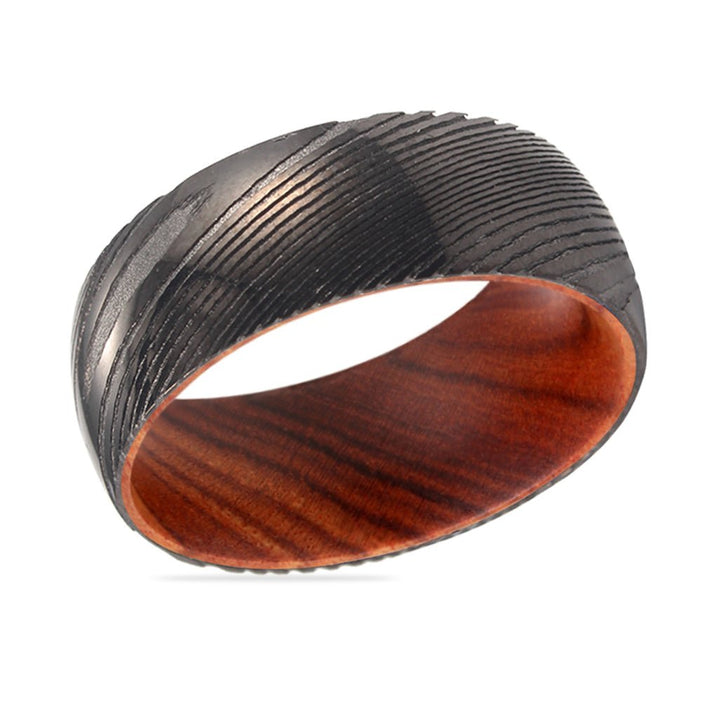 RINALDI | Iron Wood, Gunmetal Damascus Steel Ring, Domed - Rings - Aydins Jewelry - 2