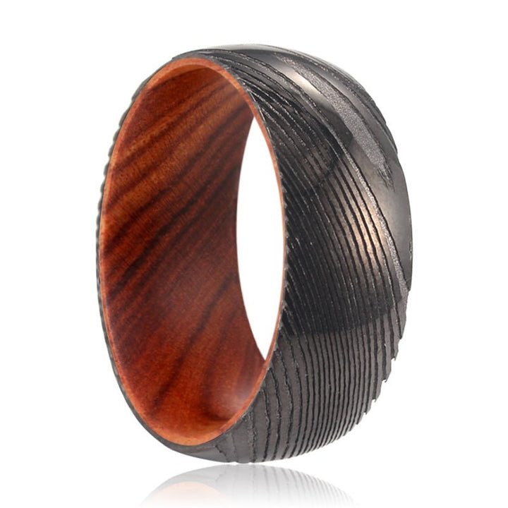 RINALDI | Iron Wood, Gunmetal Damascus Steel Ring, Domed - Rings - Aydins Jewelry - 1
