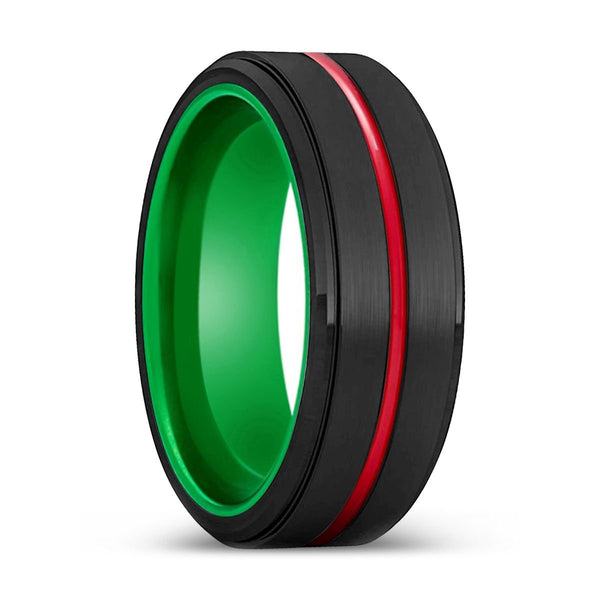 RINDE | Green Ring, Black Tungsten Ring, Red Groove, Stepped Edge - Rings - Aydins Jewelry - 1