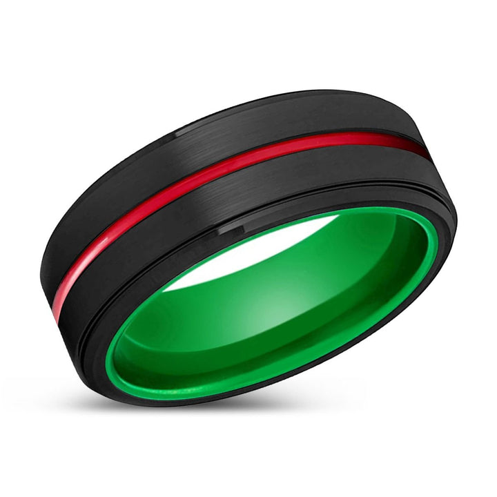 RINDE | Green Ring, Black Tungsten Ring, Red Groove, Stepped Edge - Rings - Aydins Jewelry - 2