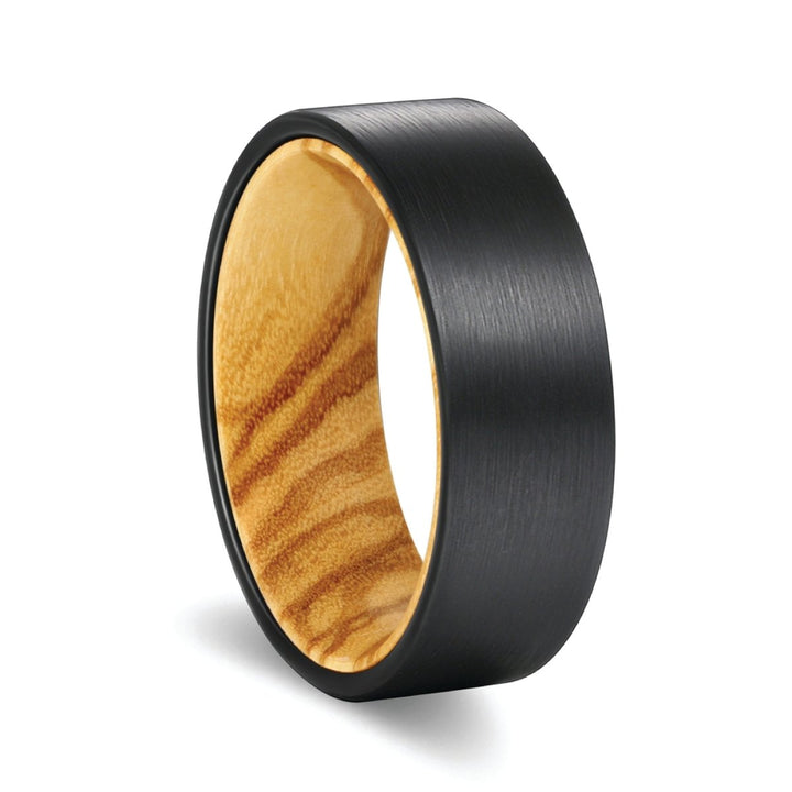 RISING | Olive Wood, Black Flat Brushed Tungsten - Rings - Aydins Jewelry