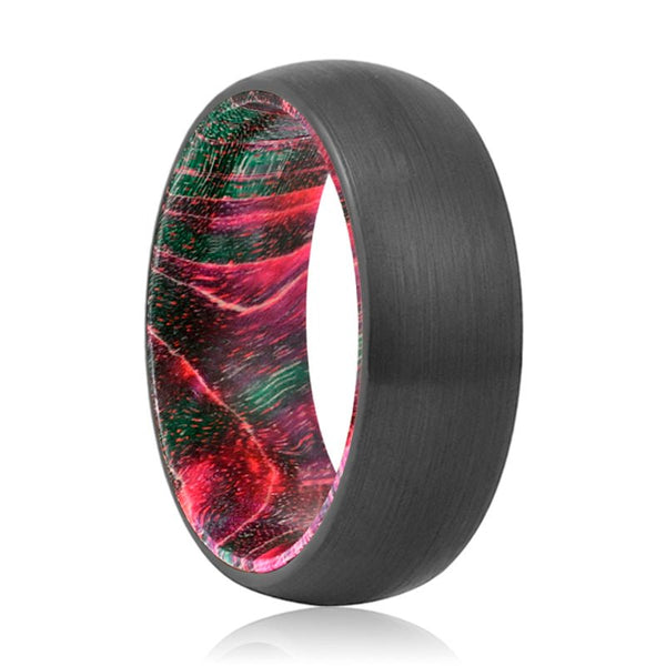 ROBINSON | Green & Red Wood, Black Tungsten Ring, Brushed, Domed - Rings - Aydins Jewelry - 1