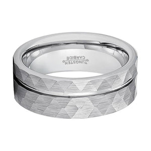 ROCCO | Silver Tungsten Ring, Hammered, Off-Center Groove, Flat - Rings - Aydins Jewelry - 2