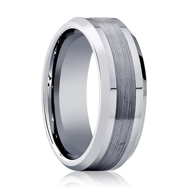 ROCK | Silver Tungsten Ring, Brushed Center, Beveled - Rings - Aydins Jewelry - 1