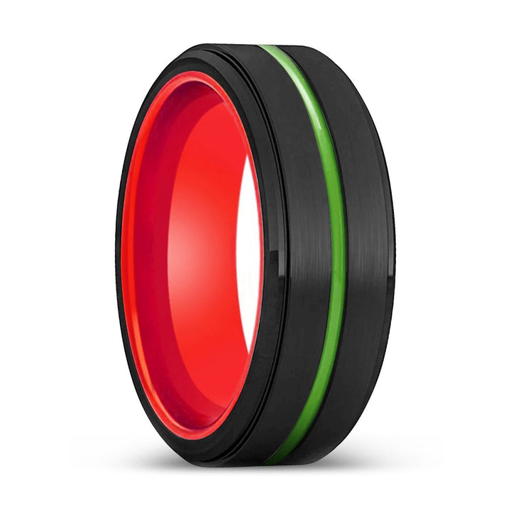 ROCKFORD | Red Ring, Black Tungsten Ring, Green Groove, Stepped Edge - Rings - Aydins Jewelry - 1
