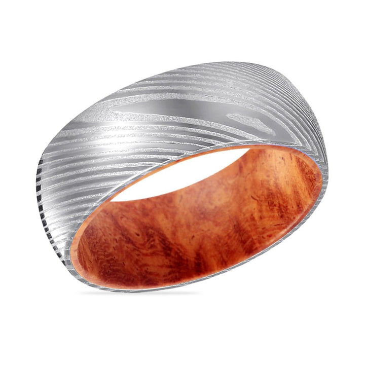 ROJO | Red Burl Wood, Silver Damascus Steel, Domed - Rings - Aydins Jewelry - 2