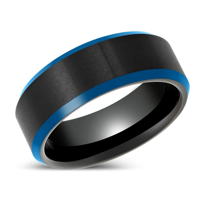 ROLFE | Black Tungsten Ring, Blue Beveled Edge - Rings - Aydins Jewelry