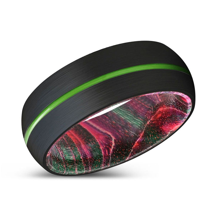 ROMULUS | Green & Red Wood, Black Tungsten Ring, Green Groove, Domed - Rings - Aydins Jewelry - 2