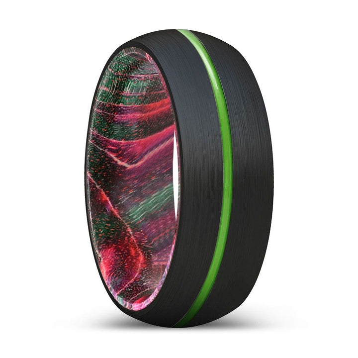 ROMULUS | Green & Red Wood, Black Tungsten Ring, Green Groove, Domed - Rings - Aydins Jewelry - 1