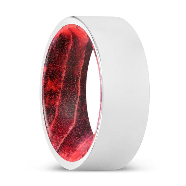 RONALD | Black & Red Wood, Silver Tungsten Ring, Shiny, Flat - Rings - Aydins Jewelry - 1