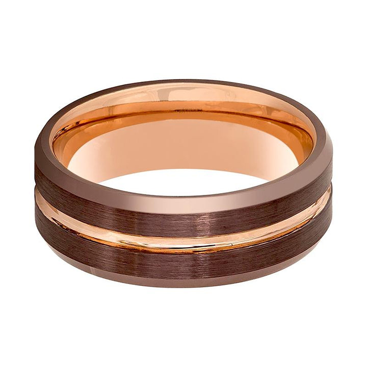DONIDOS | Rose Gold Tungsten Ring, Brown Brushed, Beveled