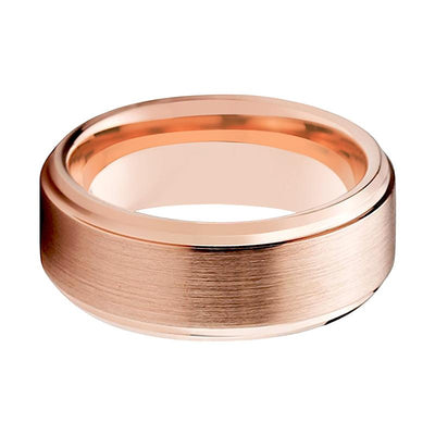 Rose Gold Couple Matching Wedding Band Brushed — lifestyle on hand — men's tungsten carbide wedding ring | Aydins Jewelry