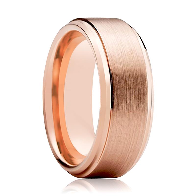 Rose Gold Couple Matching Wedding Band Brushed Finish & Beveled Edges - Rings - Aydins Jewelry - 1