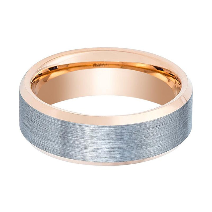 KINGRAY | Rose Gold Tungsten Ring, Silver Brushed, Beveled - Rings - Aydins Jewelry - 2