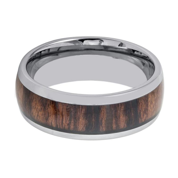 PRANCE | Silver Tungsten Ring, Rose Wood Inlay, Domed