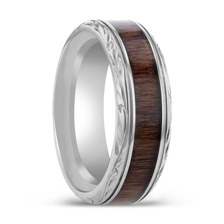 ROSENTRA | Titanium Ring, Rosewood Inlay, Beveled Edges - Rings - Aydins Jewelry - 1