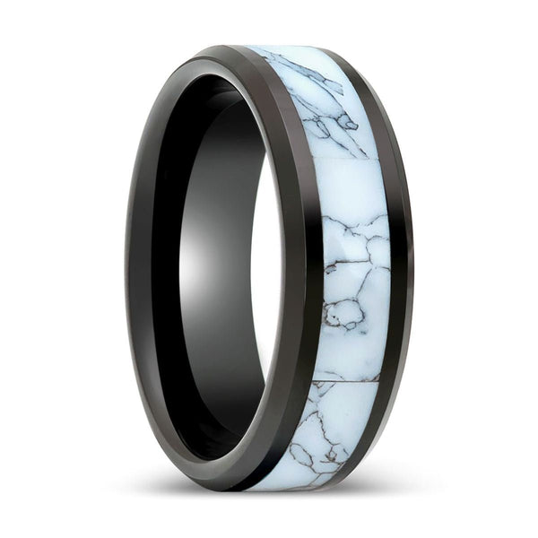ROSSITER | Black Tungsten Ring White Turquoise Inlay - Rings - Aydins Jewelry - 1