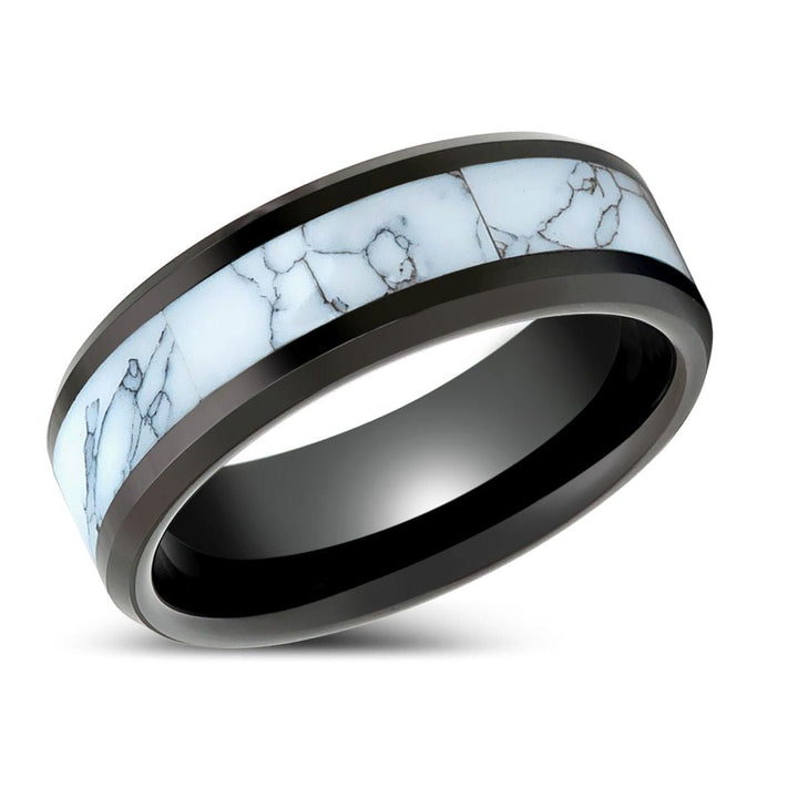 ROSSITER | Black Tungsten Ring White Turquoise Inlay - Rings - Aydins Jewelry - 2