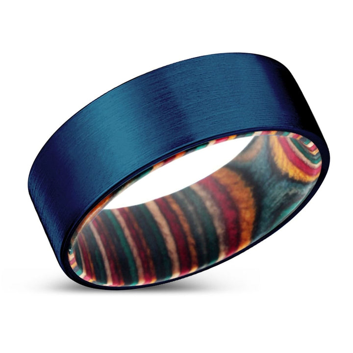 ROUGE | Multi Color Wood, Blue Tungsten Ring, Brushed, Flat - Rings - Aydins Jewelry - 2